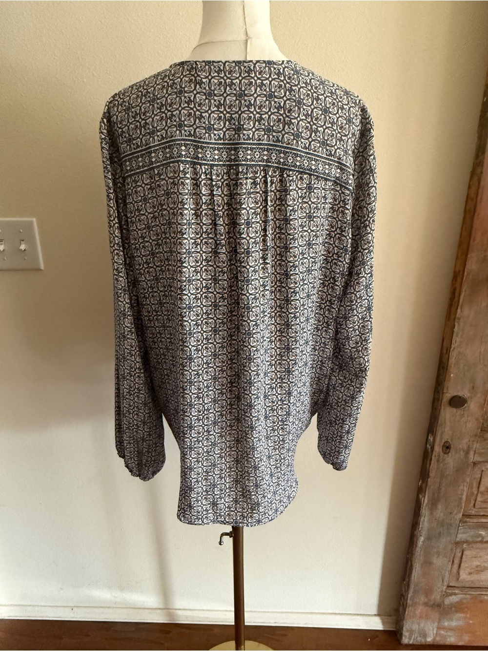 Max Studio Blue Patterned Wrap-Style Blouse - Picture 2 of 4